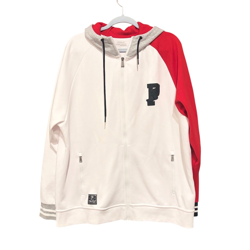 Polo Ralph Lauren Performance Colorblock Full Zip Hoodie P-Wing White Red XL
